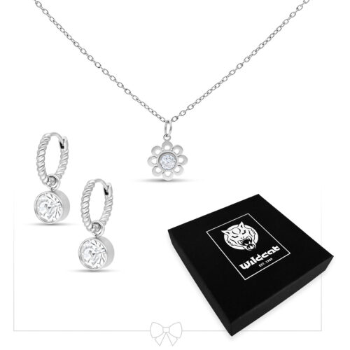 Crystal Flower Necklace with Hoops Set