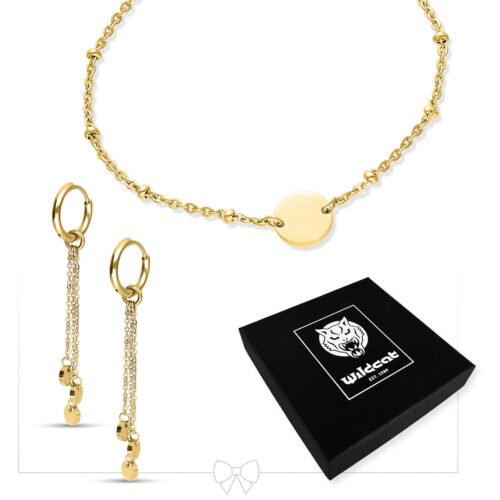 Plate Bracelet with Hoops Set - Golden Metal