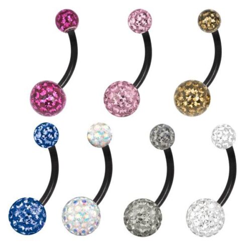Sealed Black Titanium Crystal Ball Multi Jewelled Belly Bars