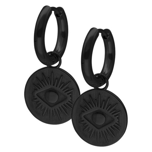 Evil Eye Huggie Hoops - Black Metal