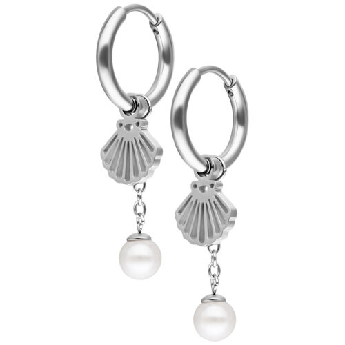 Mini Shell with Synthetic Pearl Hoops Pair
