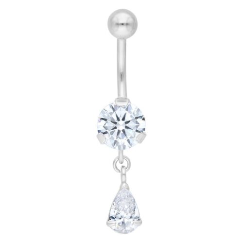 Silver Surgical Steel Tear Drop Diamonte Dangle Belly Bar<!--6357d80c281fb-->