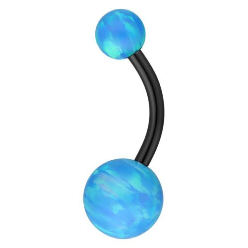 Black Titanium Double Opal Belly Bar<!--63ac66e7ca1f9-->