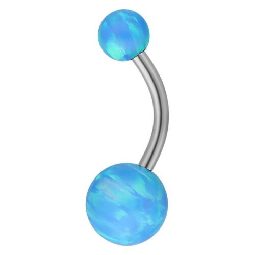 Silver Titanium Double Opal Belly Bar<!--63ac6714ac27e-->