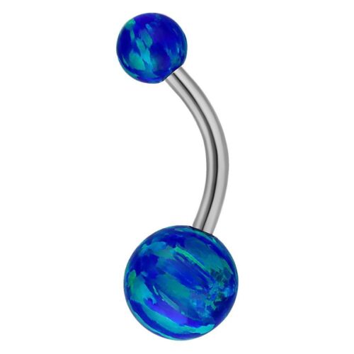 Silver Titanium Double Opal Belly Bar<!--63ac6714ac27e-->