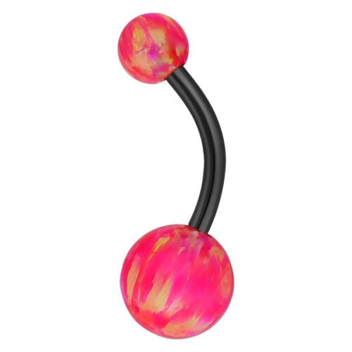 Black Titanium Double Opal Belly Bar<!--63ac66e7ca1f9-->