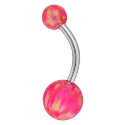 Silver Titanium Double Opal Belly Bar<!--63ac6714ac27e-->