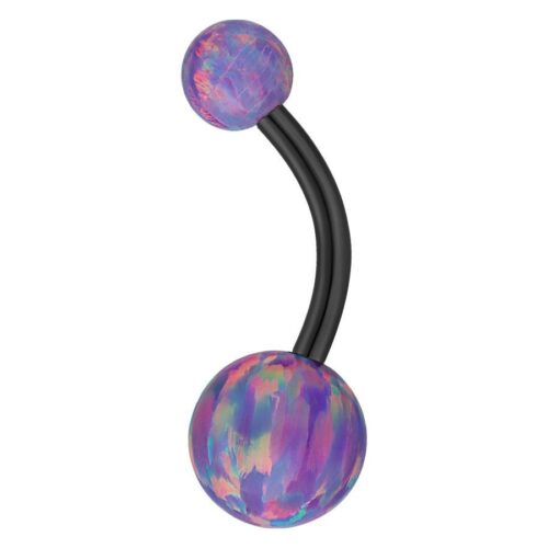 Black Titanium Double Opal Belly Bar<!--63ac66e7ca1f9-->