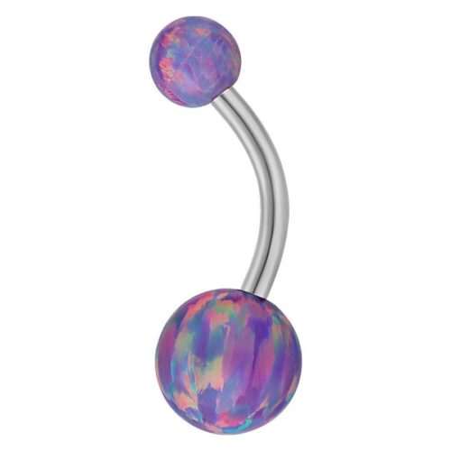 Silver Titanium Double Opal Belly Bar<!--63ac6714ac27e-->