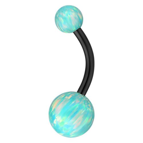 Black Titanium Double Opal Belly Bar<!--63ac66e7ca1f9-->