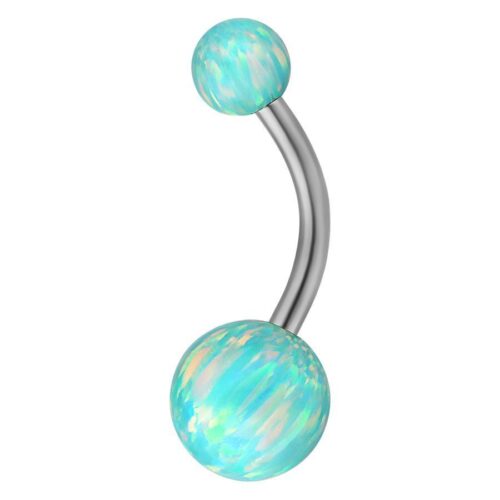 Silver Titanium Double Opal Belly Bar<!--63ac6714ac27e-->