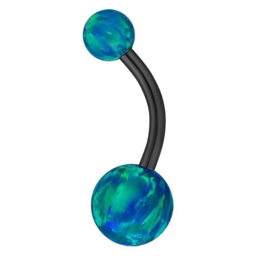 Black Titanium Double Opal Belly Bar<!--63ac66e7ca1f9-->