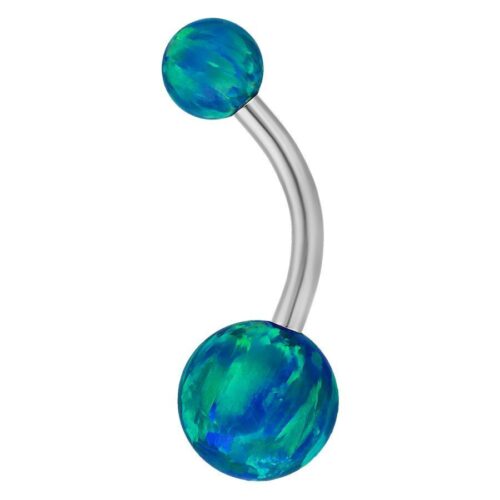 Silver Titanium Double Opal Belly Bar<!--63ac6714ac27e-->
