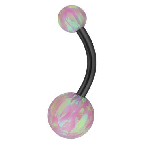 Black Titanium Double Opal Belly Bar<!--63ac66e7ca1f9-->
