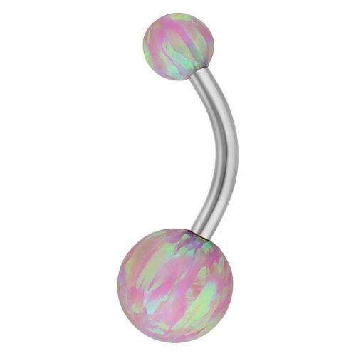 Silver Titanium Double Opal Belly Bar<!--63ac6714ac27e-->