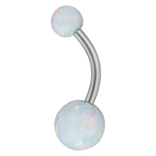 Silver Titanium Double Opal Belly Bar<!--63ac6714ac27e-->