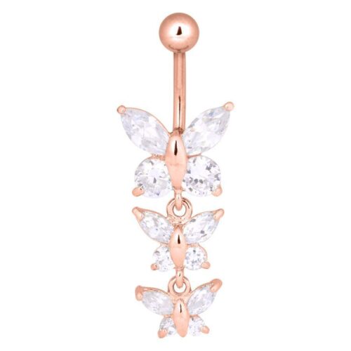 Triple Butterfly Diamond Belly Bar<!--6357d80920313-->