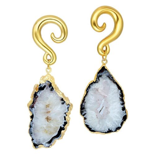 Indian Agate Stone Dangle Ohrgewichte - Golden Metal