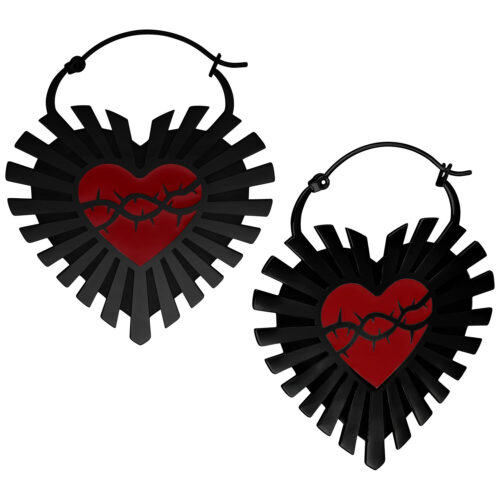 Barbed Wire Sacred Heart Hoops Pair