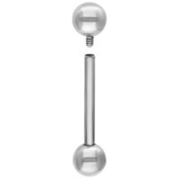 Silbernes Titan Barbell mit Außengewinde Silbernes Titan Barbell mit zwei Kugeln auf weißem Hintergrund