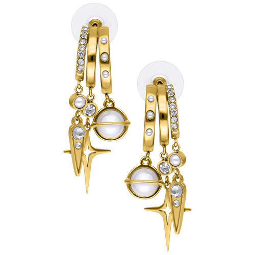 Synthetic Pearl Starlight Statement Earstuds - golden-metal
