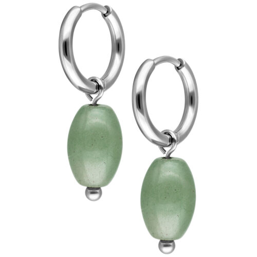 Green Aventurine Drop Hoops (Pair) - Silvercoloured Metal