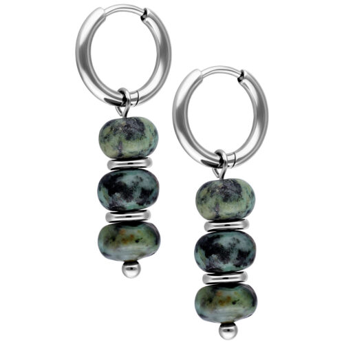 African Turquoise Bubble Hoops (Pair) - Silvercoloured Metal