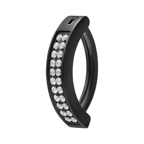 Double Crystal Belly Arch Clicker - Black Metal