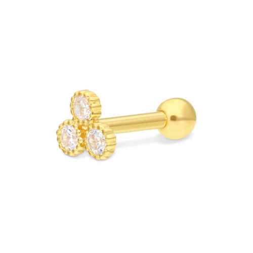 18k Gold Earbarbell Three Crystals<!--6357d5b4bc157--><!--636e78bcdd782-->