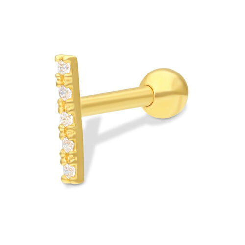18k Gold Earbarbell Line of Five Crystals<!--6357d5b42fb93--><!--636e78bc45a49-->