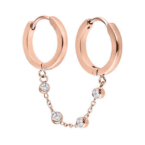 Double Huggie Connected Crystal Chain Hoops - Rosegold