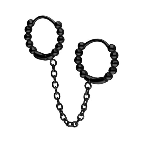 Double Huggie Connected Ball Hoops 1.0 x 10.0 - Black Metal
