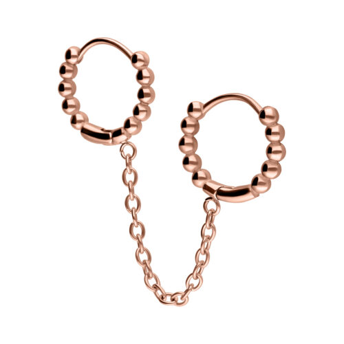 Double Huggie Connected Ball Hoops 1.0 x 10.0 - Rosegold