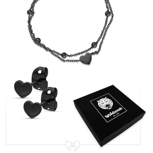 Little Heart Bracelet Double Row with Earstuds Set