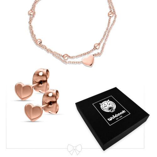 Little Heart Bracelet Double Row with Earstuds Set