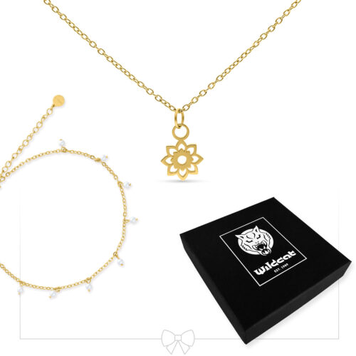 Little Synthetic Pearl Anklet with Necklace Set - Golden Metal