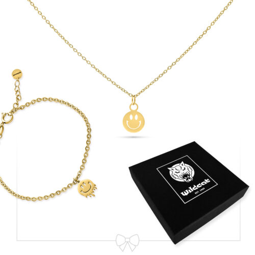 Little Smiley Bracelet with Necklace Set - Golden Metal