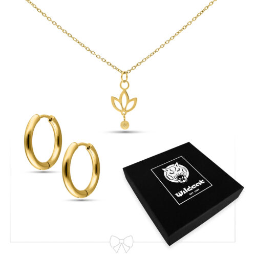 Dangling Lily Neckalce with Hoops Set - Golden Metal