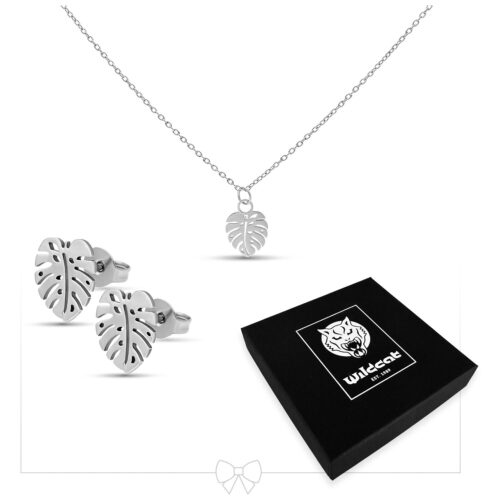 Monstera Leaf Necklace with Earstuds Set