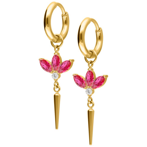 Little Maharani Ruby Lotus Hoops Pair - Golden Metal