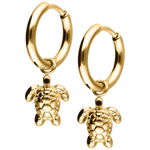 Little Turtle Hoops Pair - Golden Metal