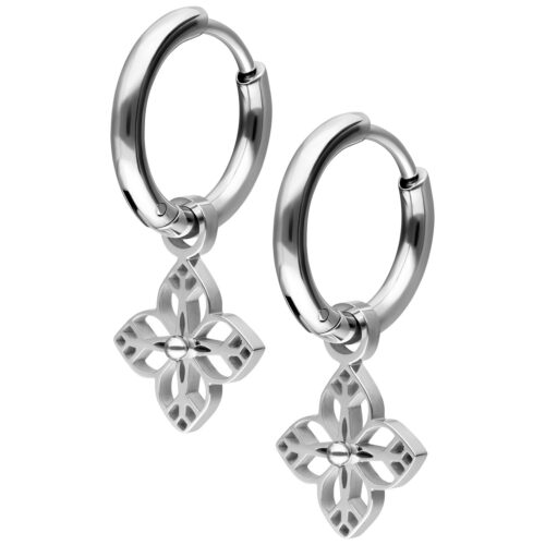 Little Floral Ornament Hoops Pair - Silvercoloured Metal