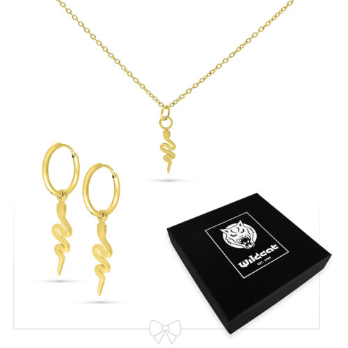 Little Snake Necklace with Hoops Set - golden-metal