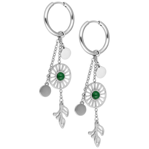 Moss Agate Hoops Pair - silver-metal